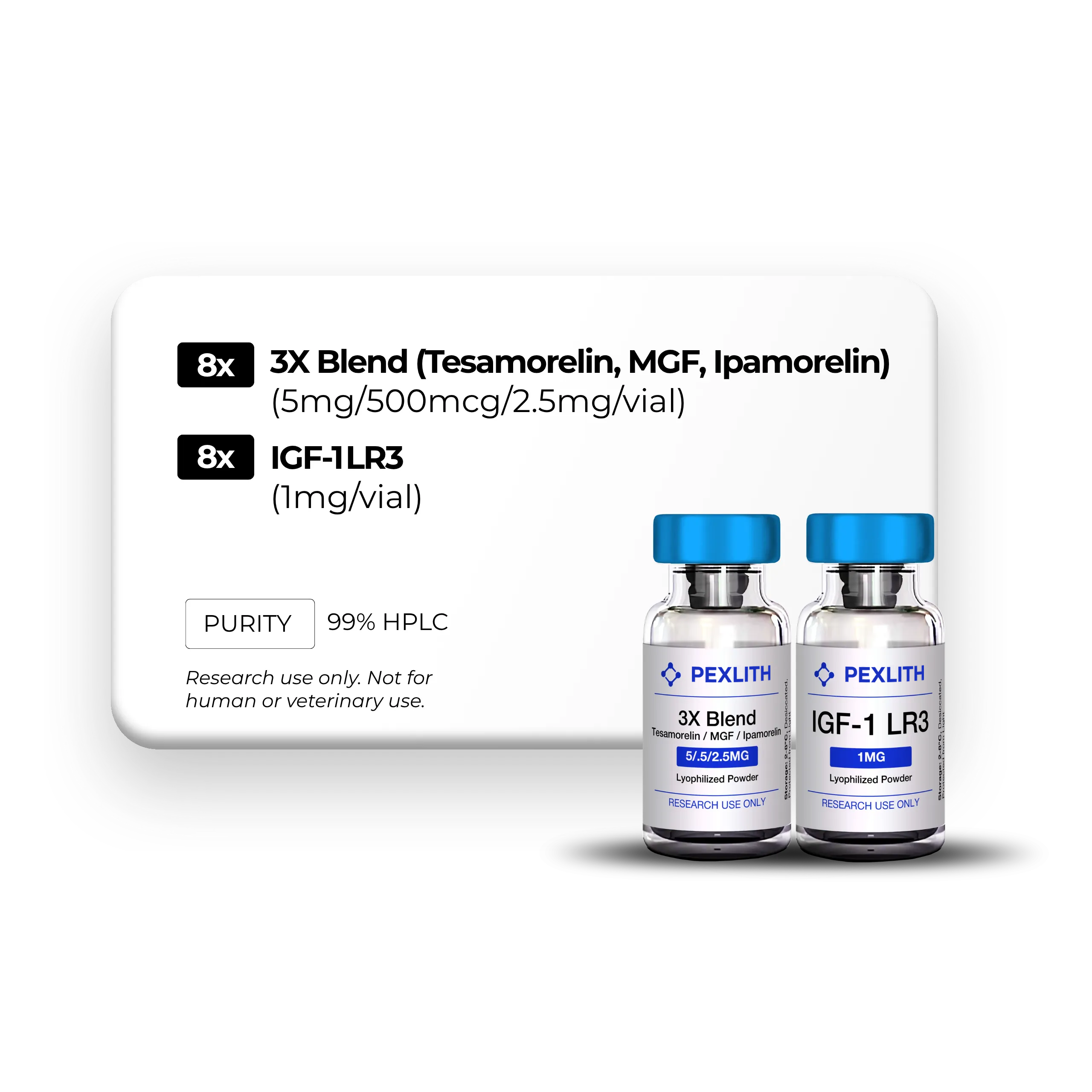 3X Blend (Tesamorelin, MGF, Ipamorelin (5mg/500mcg/2.5mg)), IGF-1 LR3 (1mg) -X2 Research Bundle